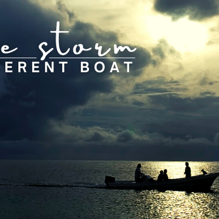 Small boat on stormy lake